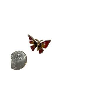 Elegant Red and Amber Enamel Butterfly Brooch Tiny